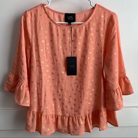 W5 Tops - NWT Anthropologie W5 Peach & Gold Ruffle Blouse